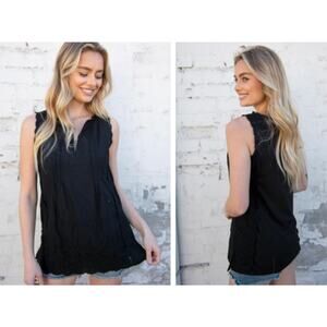 Liv Los Angeles Eyelet Lace Sleeveless Tank Top Black Women's Small Boho Chic